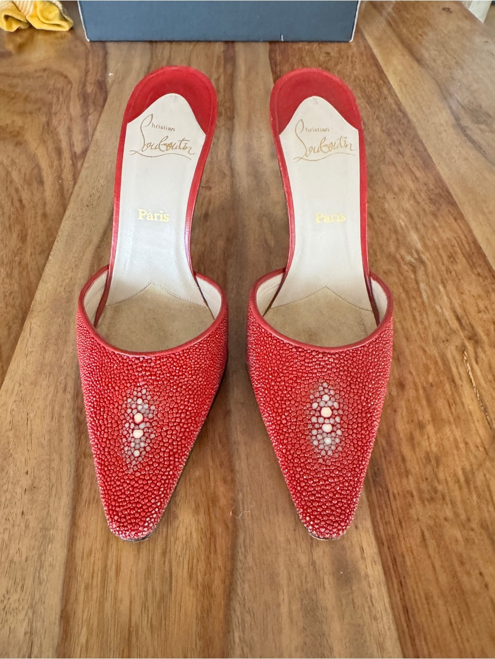 Christian Louboutin Red Textured Pointed Mule Heels